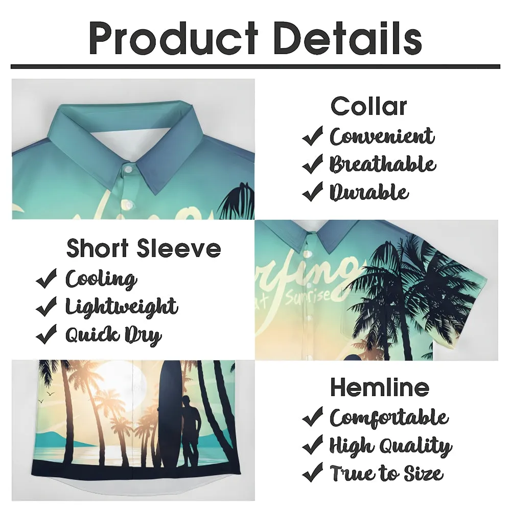 Surfer Sunshine Silhouette Print Casual Short Sleeve Shirt 2501002539