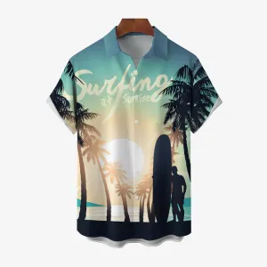 Surfer Sunshine Silhouette Print Casual Short Sleeve Shirt 2501002539