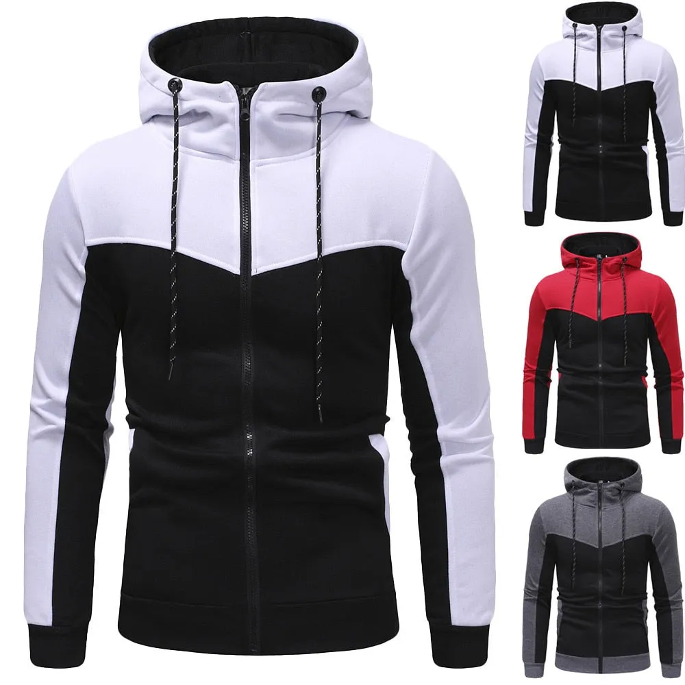Sweatshirt Mens Autumn Winter Casual Packwork Slim Fit Sweatshirt Hoodies Top Men's zipper Warm Outdoor sport Top Coat