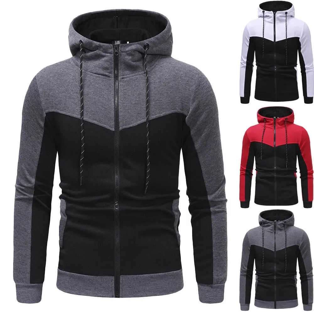 Sweatshirt Mens Autumn Winter Casual Packwork Slim Fit Sweatshirt Hoodies Top Men's zipper Warm Outdoor sport Top Coat
