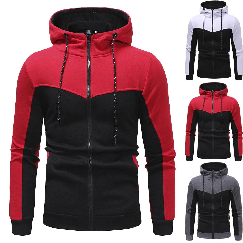 Sweatshirt Mens Autumn Winter Casual Packwork Slim Fit Sweatshirt Hoodies Top Men's zipper Warm Outdoor sport Top Coat