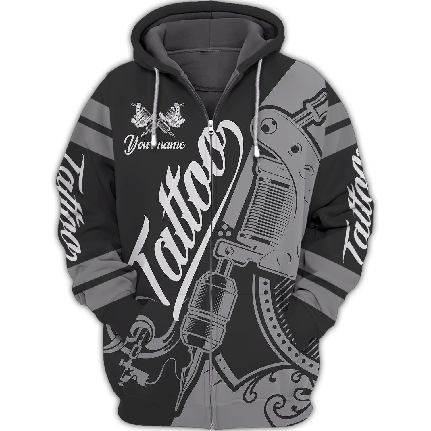Tattoo Artist Shop Personalized Name Zipper Hoodie