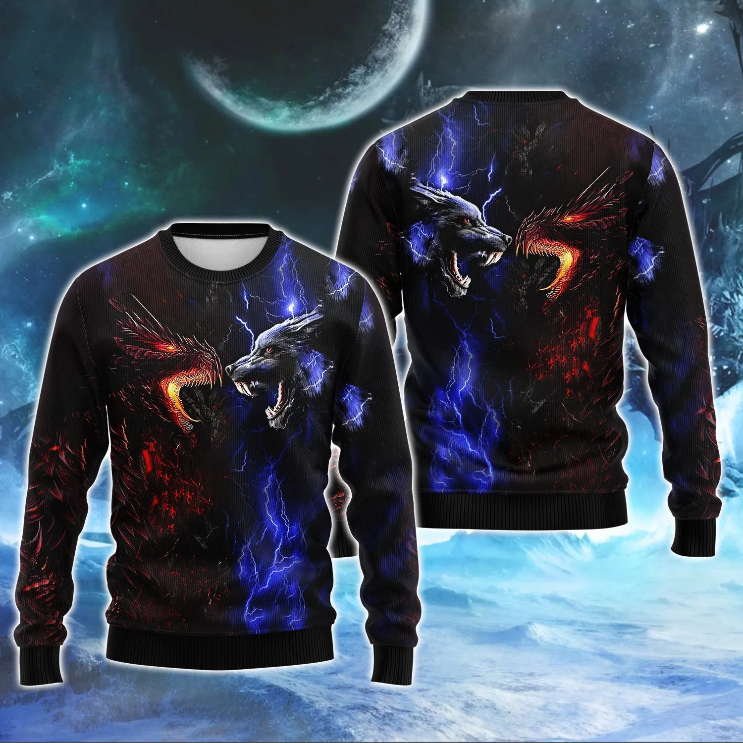 Tattoo Dungeon Wolf And Dragon 3D Full Print Shirts