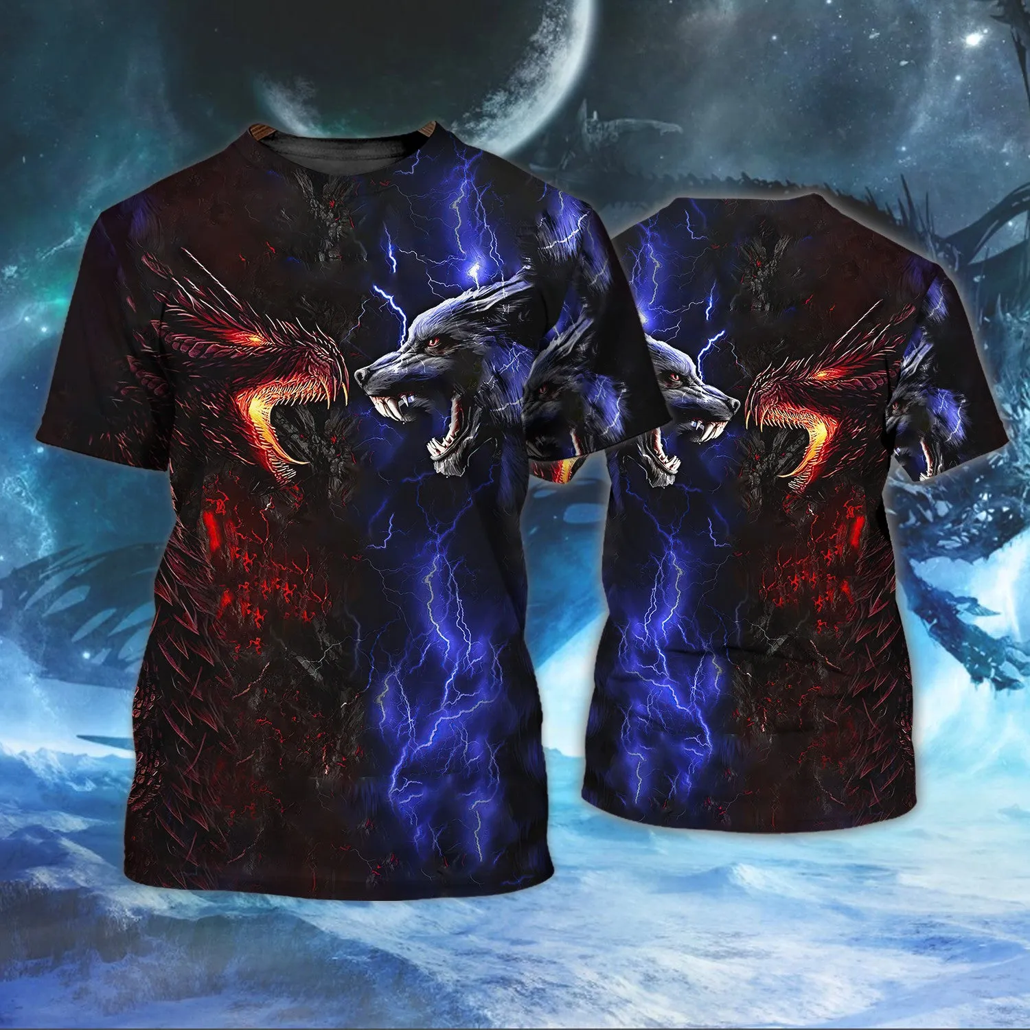 Tattoo Dungeon Wolf And Dragon 3D Full Print Shirts