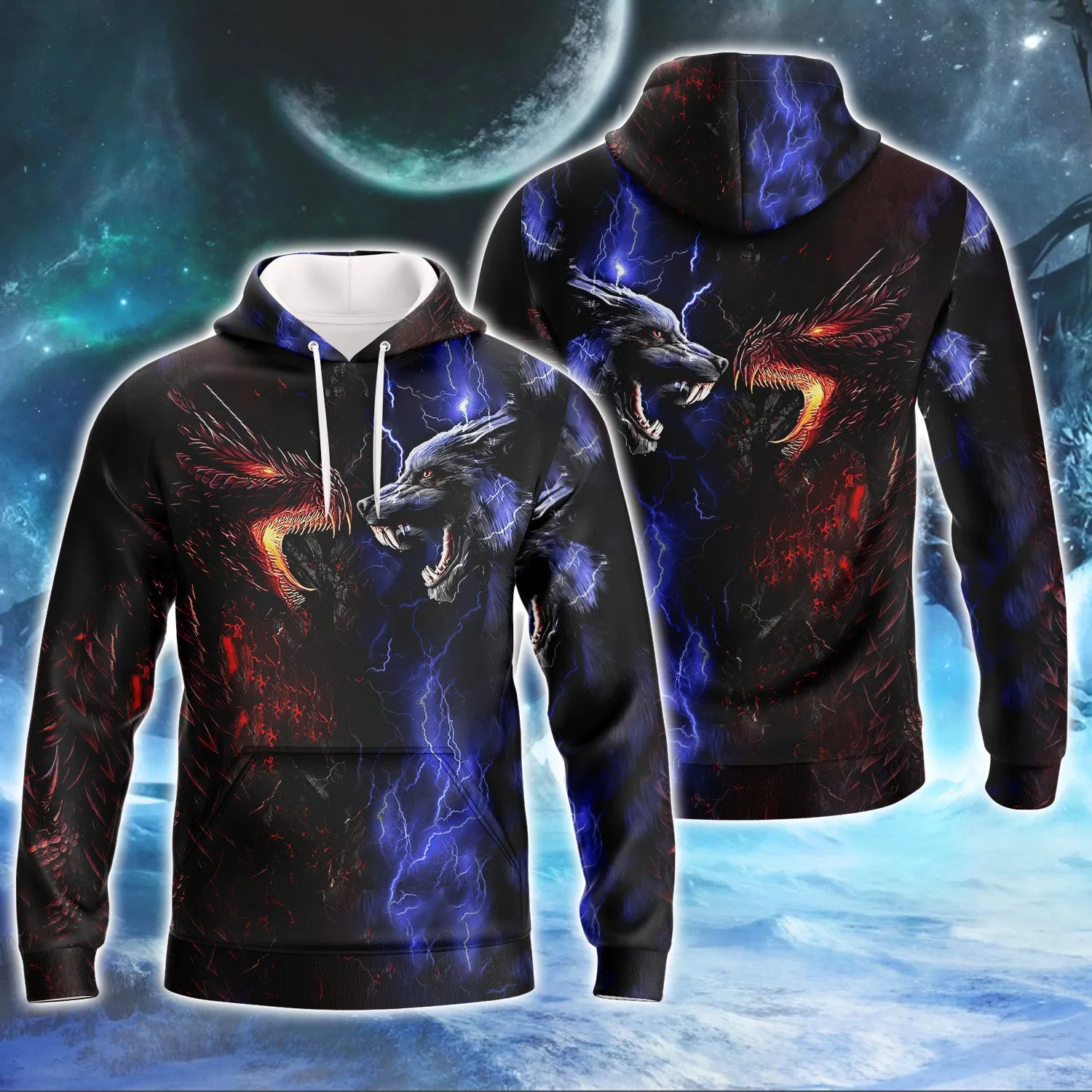 Tattoo Dungeon Wolf And Dragon 3D Full Print Shirts