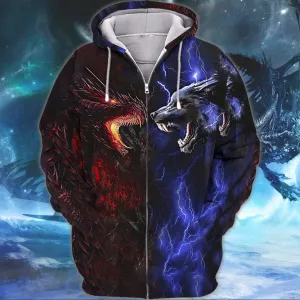 Tattoo Dungeon Wolf And Dragon 3D Full Print Shirts