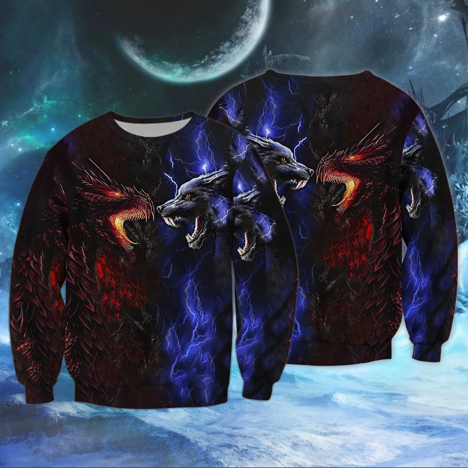 Tattoo Dungeon Wolf And Dragon 3D Full Print Shirts