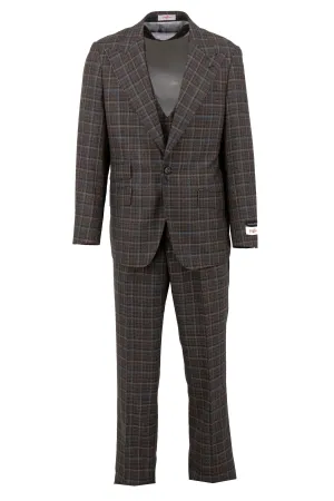 Tiglio Rosso Orvietto Brown Aqua Windowpane Semi Wide Leg TL7509