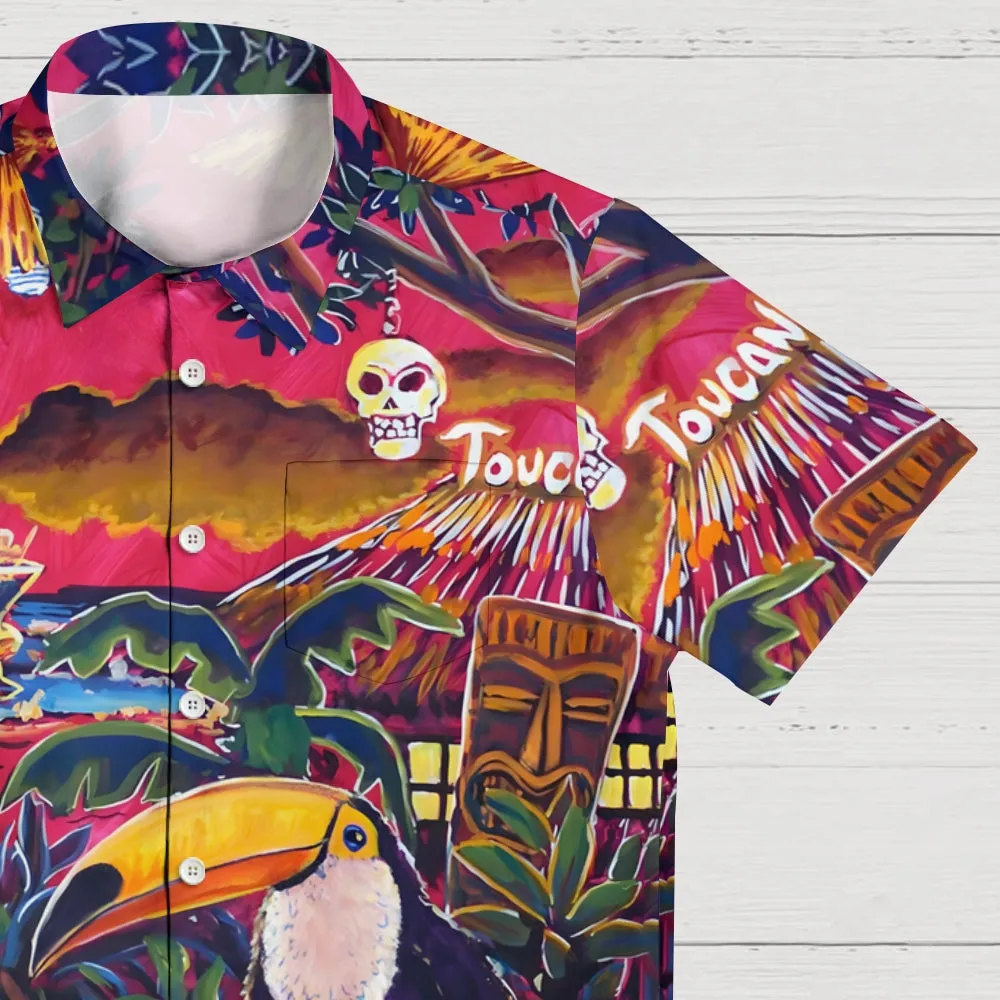 Toucan TIKI Art Printed Casual Large Size Short Sleeve Shirt 2407000587