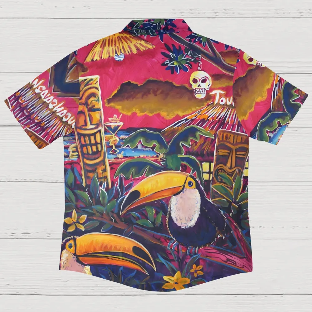 Toucan TIKI Art Printed Casual Large Size Short Sleeve Shirt 2407000587