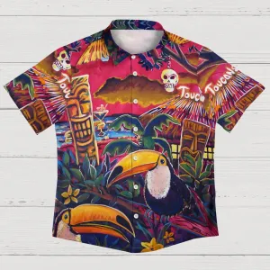 Toucan TIKI Art Printed Casual Large Size Short Sleeve Shirt 2407000587