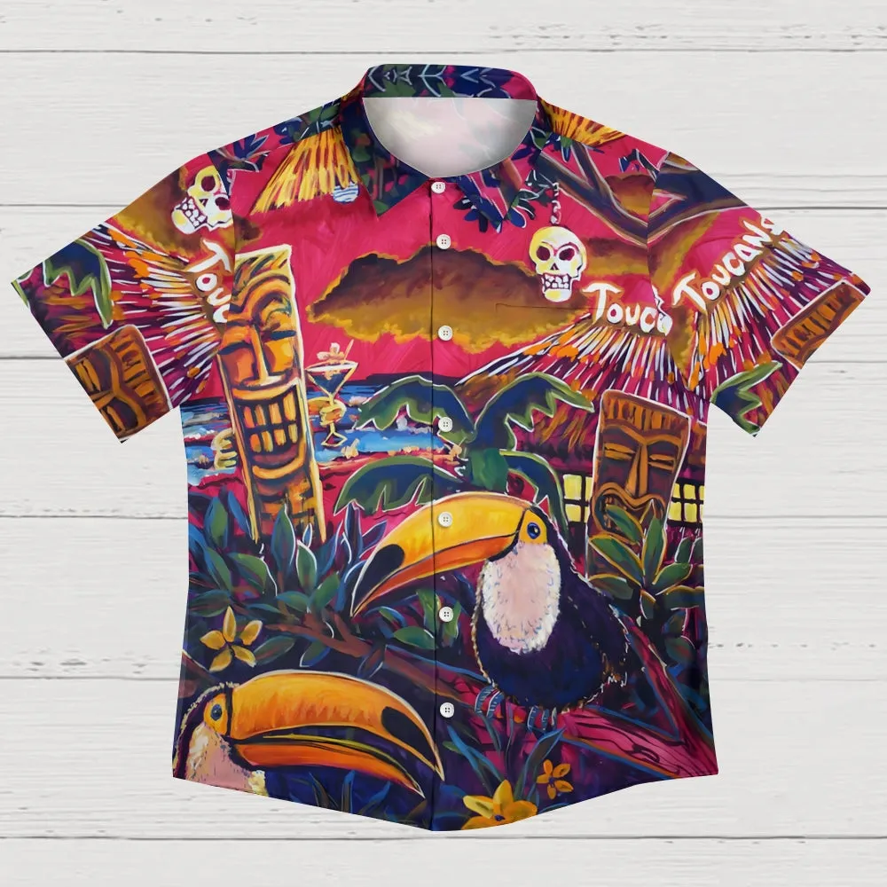 Toucan TIKI Art Printed Casual Large Size Short Sleeve Shirt 2407000587