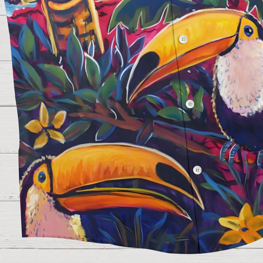 Toucan TIKI Art Printed Casual Large Size Short Sleeve Shirt 2407000587