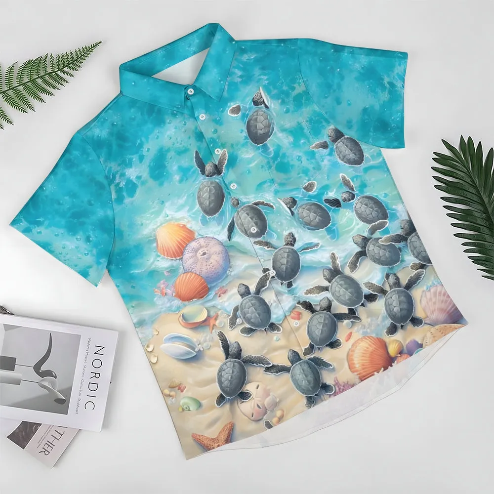Turtles Return Art Print Casual Short Sleeve Shirt 2410001332