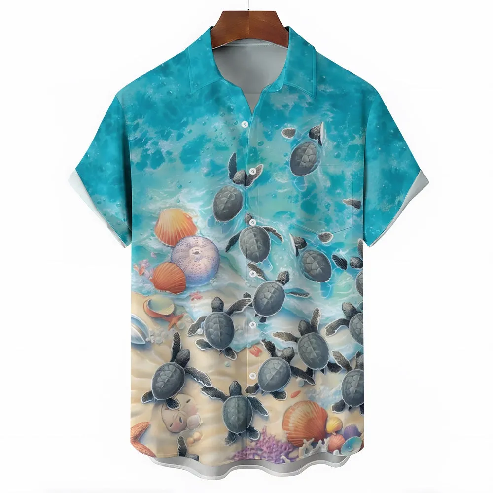 Turtles Return Art Print Casual Short Sleeve Shirt 2410001332
