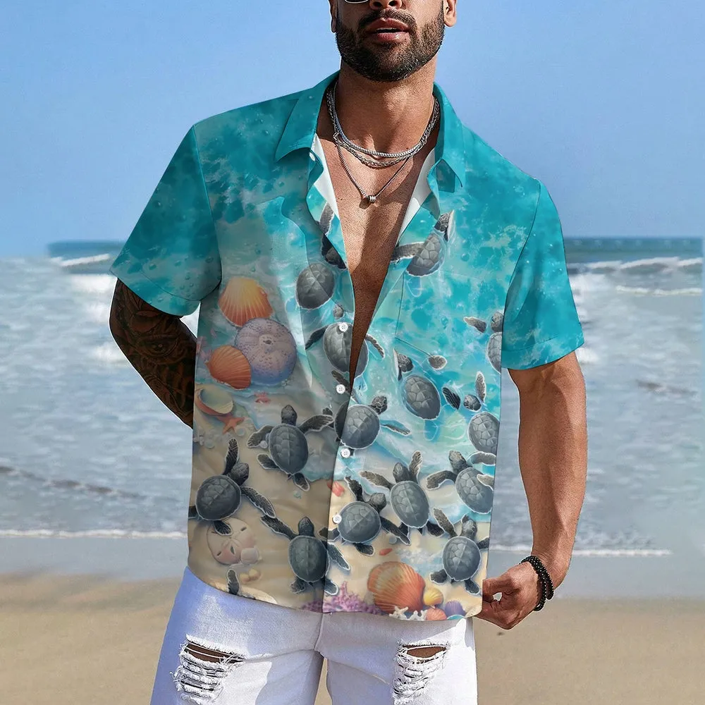 Turtles Return Art Print Casual Short Sleeve Shirt 2410001332