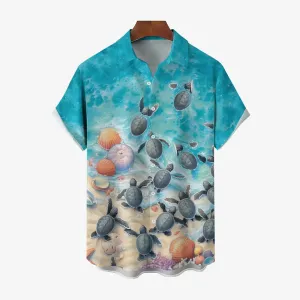 Turtles Return Art Print Casual Short Sleeve Shirt 2410001332