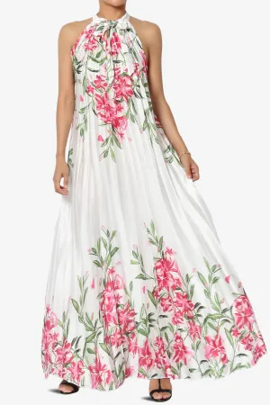Vivienne Floral Halter Pleated A Line Maxi Dress