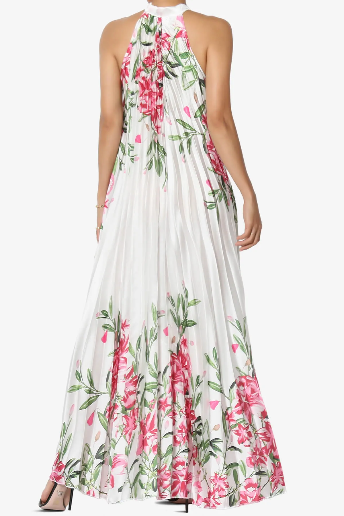 Vivienne Floral Halter Pleated A Line Maxi Dress