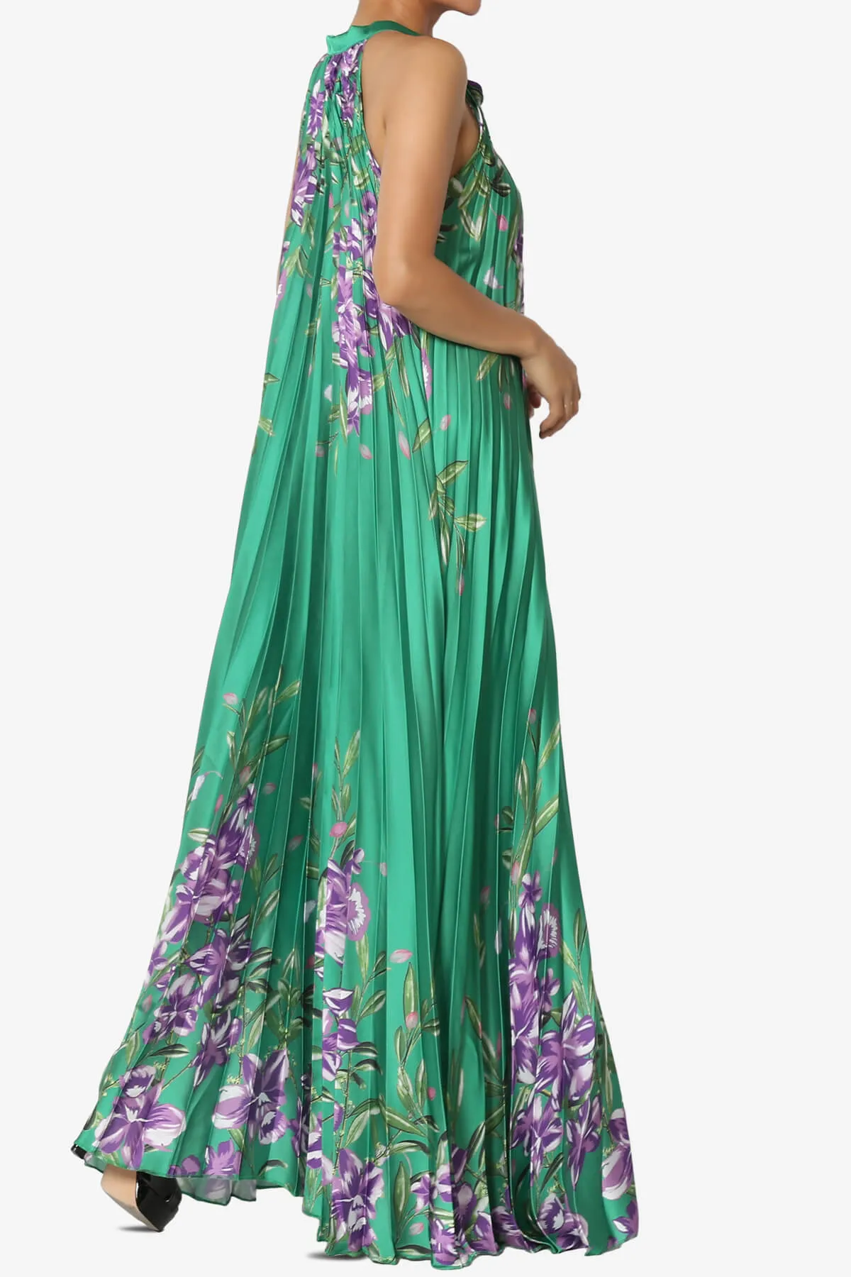 Vivienne Floral Halter Pleated A Line Maxi Dress