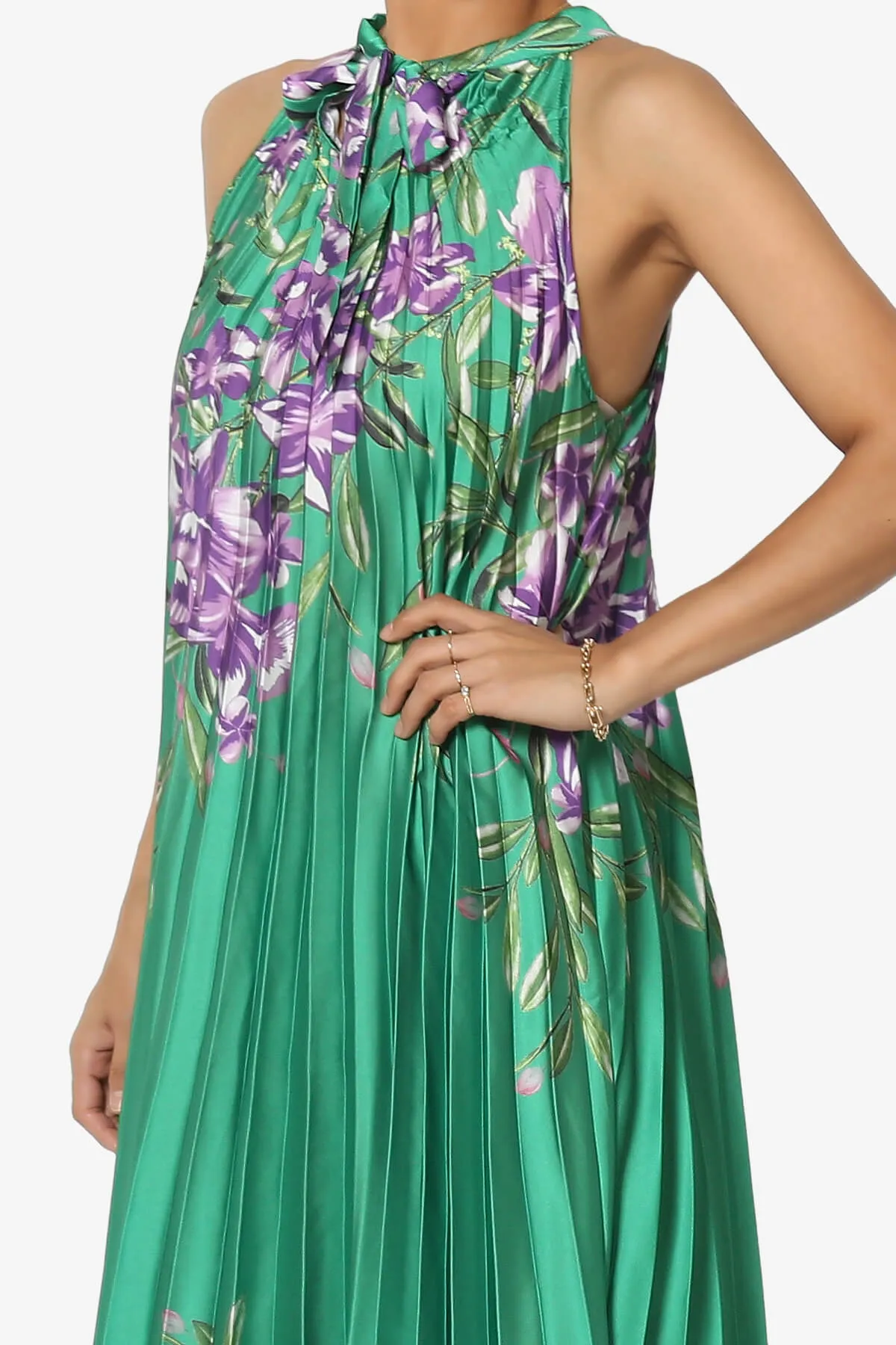 Vivienne Floral Halter Pleated A Line Maxi Dress