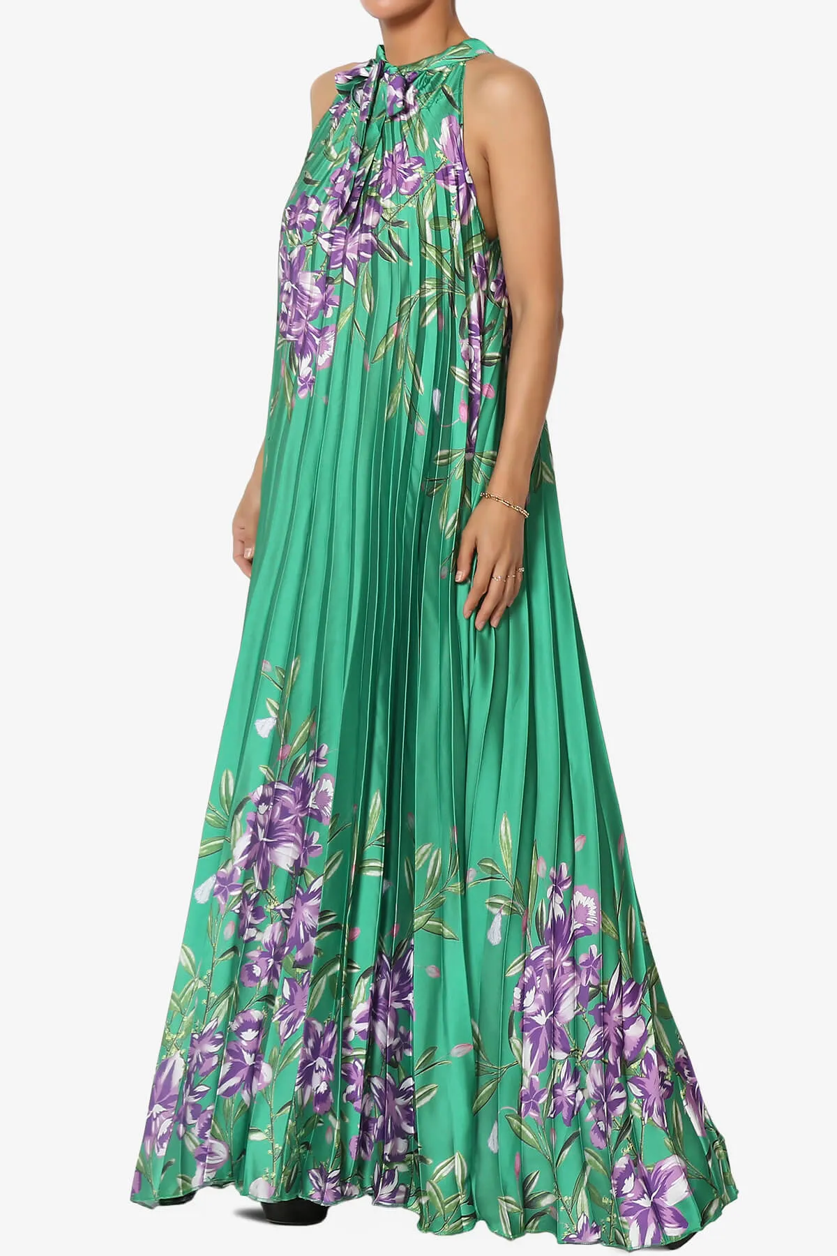 Vivienne Floral Halter Pleated A Line Maxi Dress