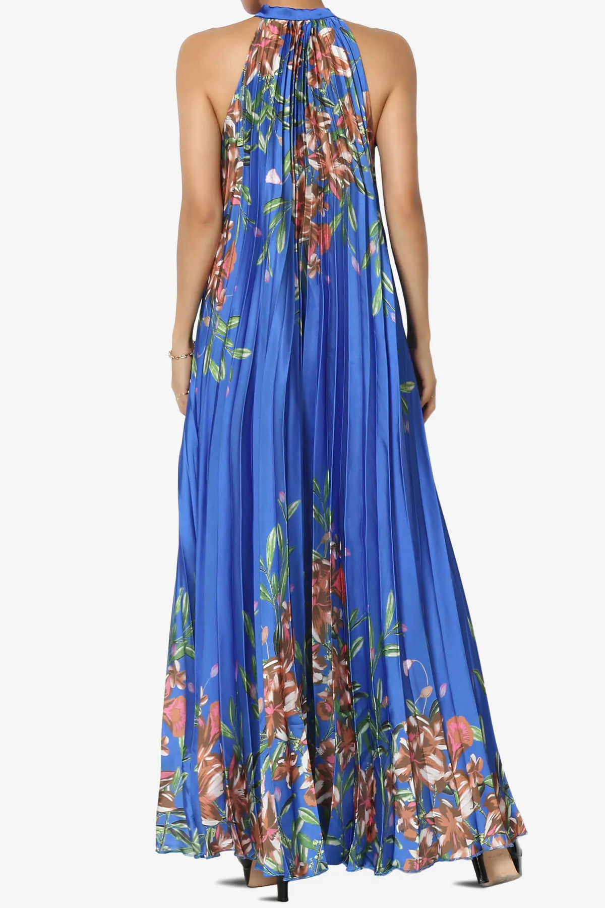 Vivienne Floral Halter Pleated A Line Maxi Dress