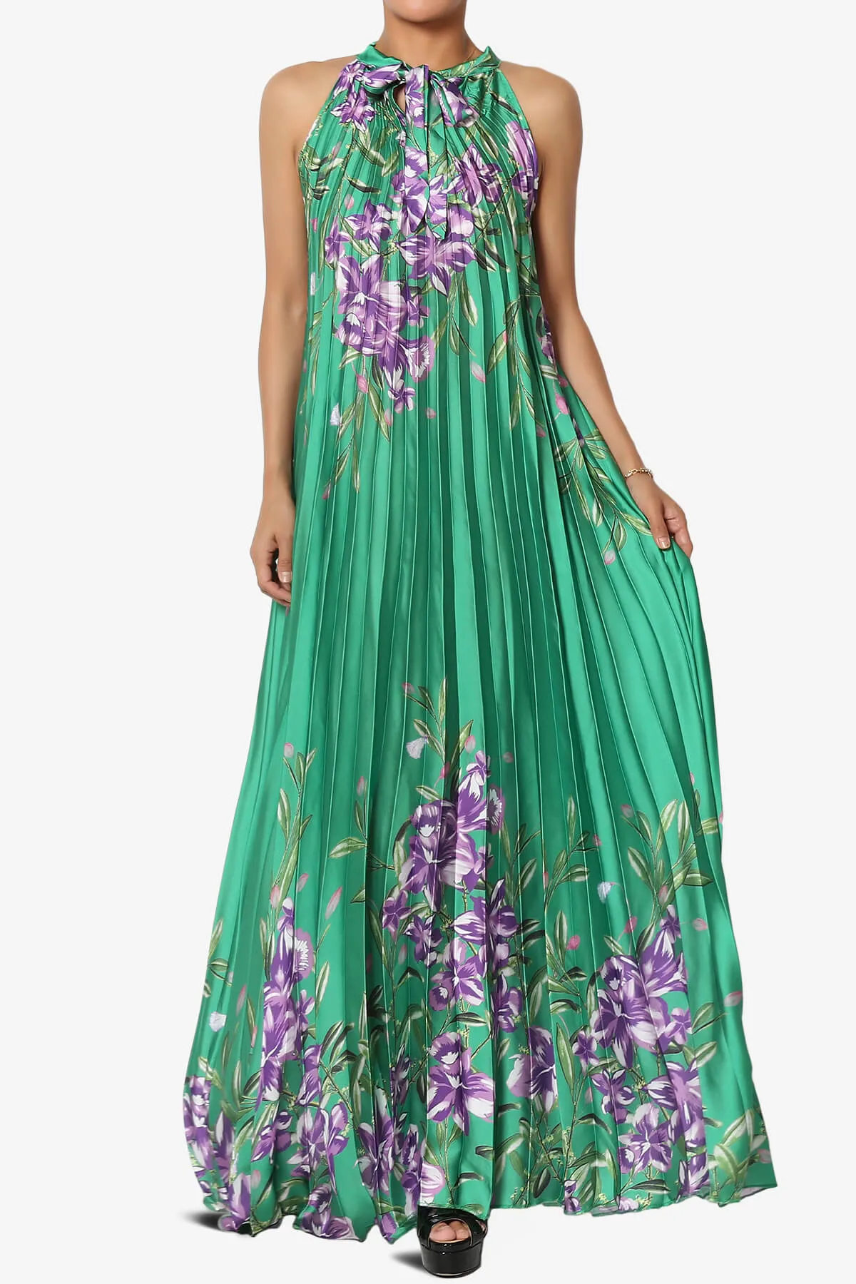 Vivienne Floral Halter Pleated A Line Maxi Dress
