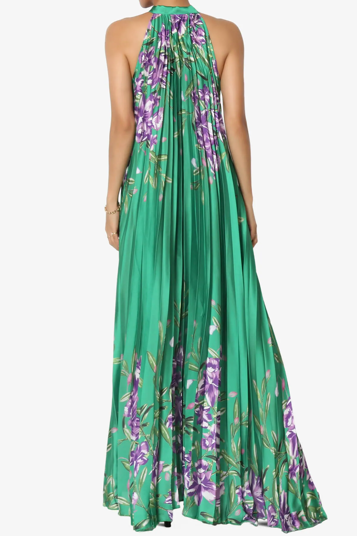 Vivienne Floral Halter Pleated A Line Maxi Dress