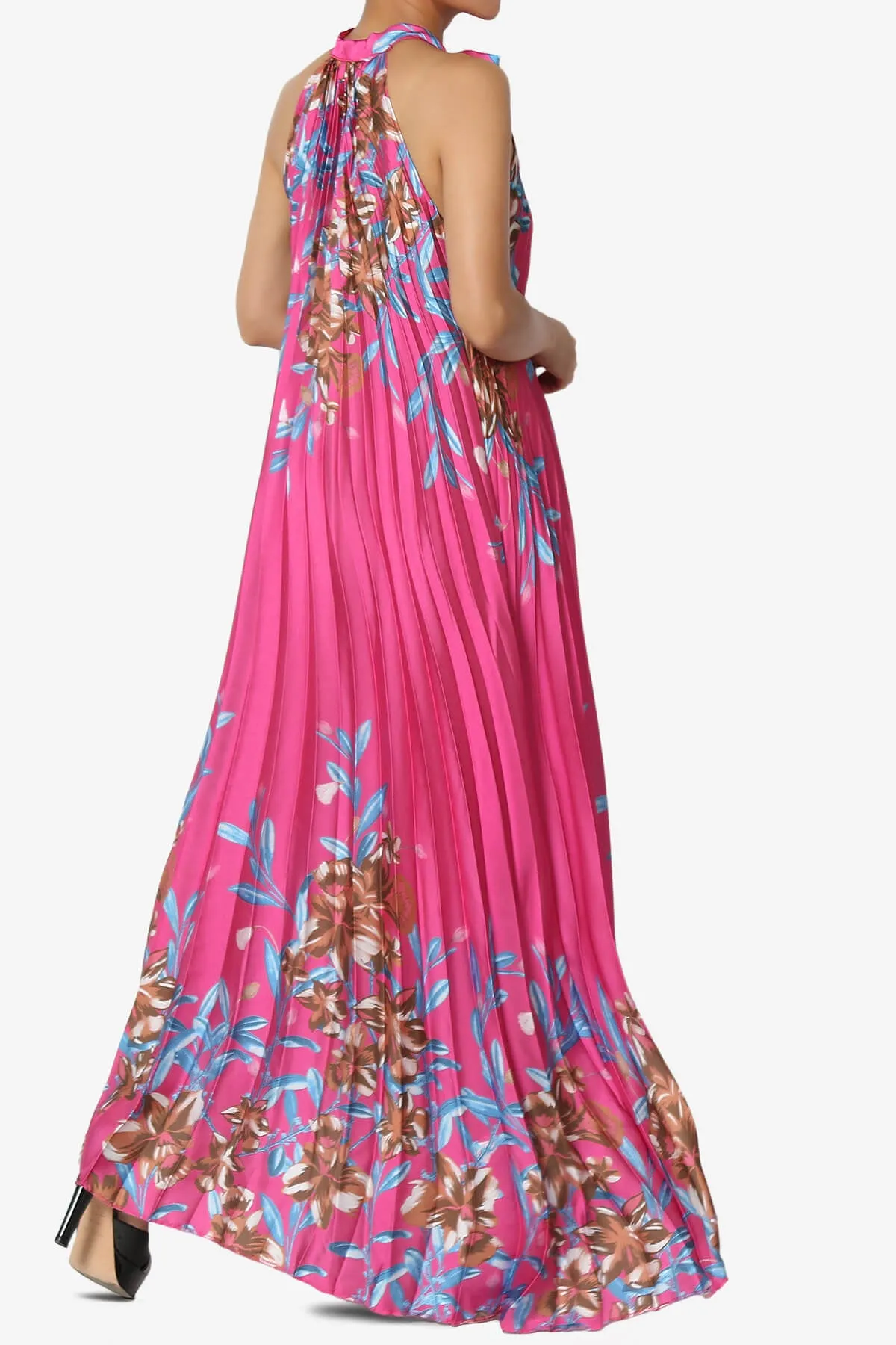 Vivienne Floral Halter Pleated A Line Maxi Dress