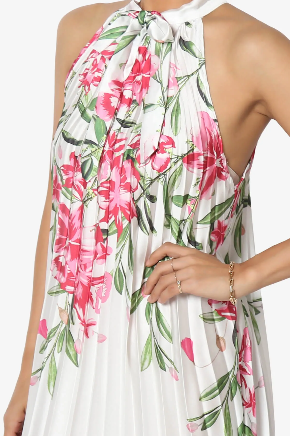 Vivienne Floral Halter Pleated A Line Maxi Dress