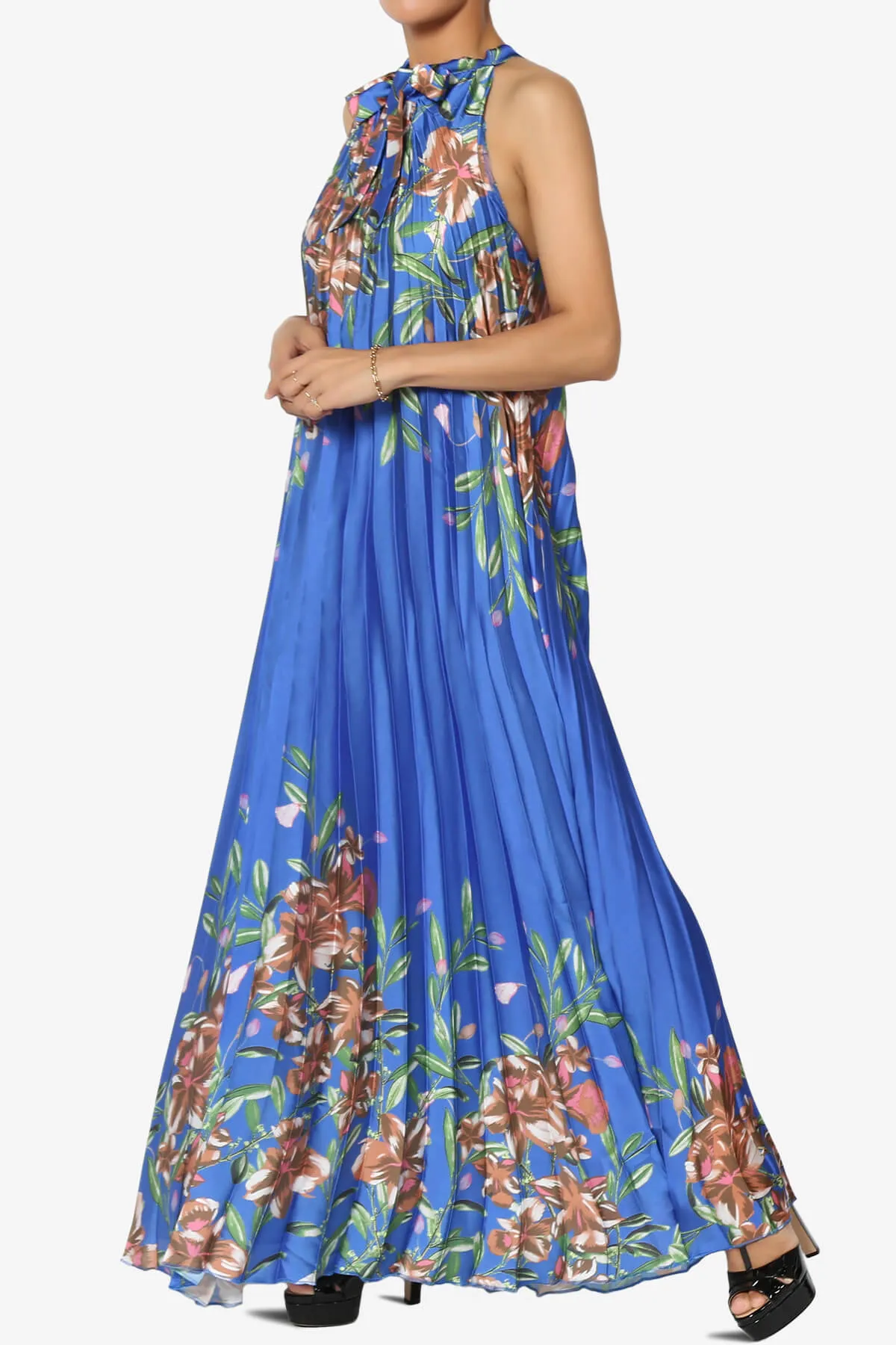 Vivienne Floral Halter Pleated A Line Maxi Dress