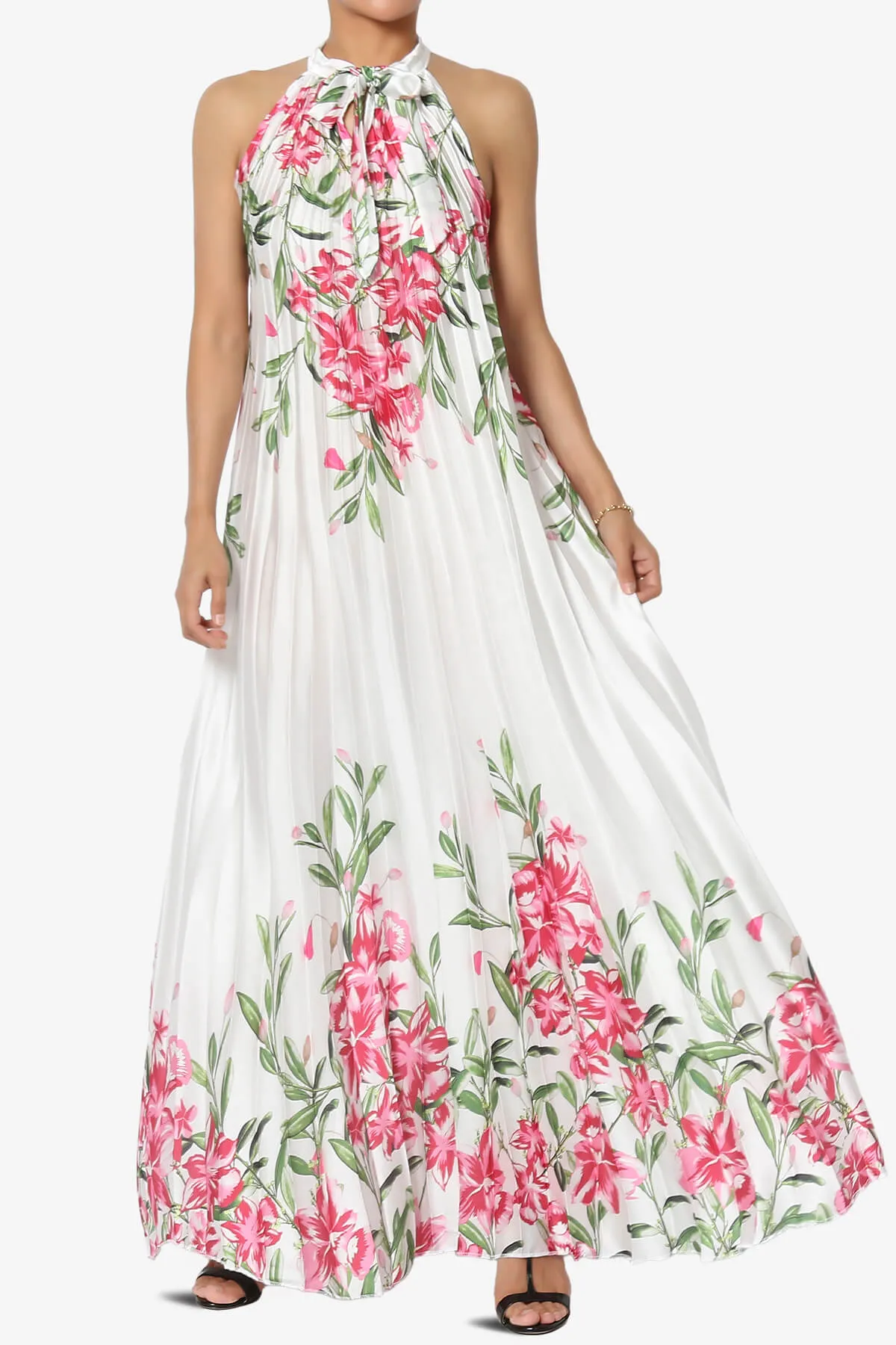 Vivienne Floral Halter Pleated A Line Maxi Dress