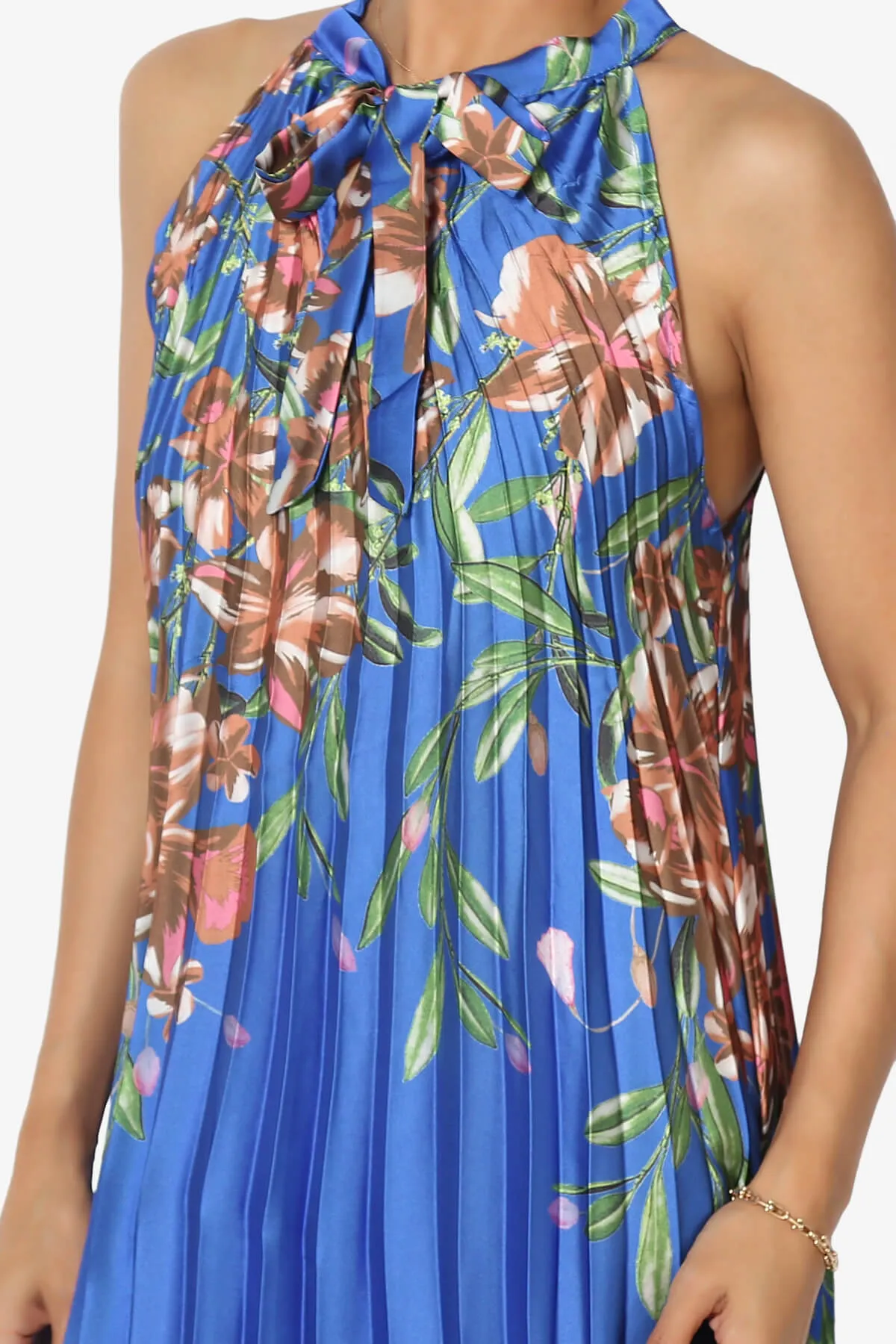 Vivienne Floral Halter Pleated A Line Maxi Dress