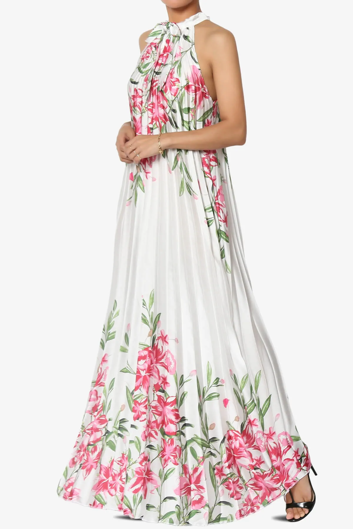 Vivienne Floral Halter Pleated A Line Maxi Dress