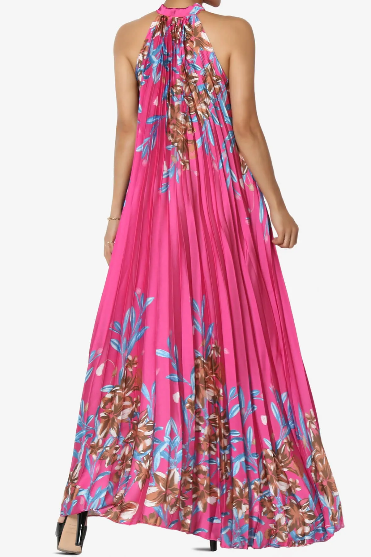 Vivienne Floral Halter Pleated A Line Maxi Dress