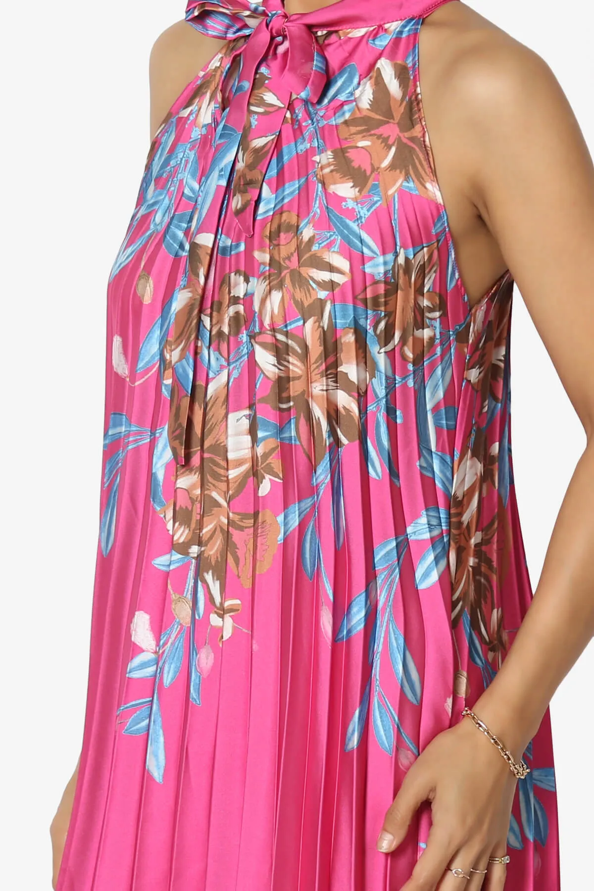 Vivienne Floral Halter Pleated A Line Maxi Dress