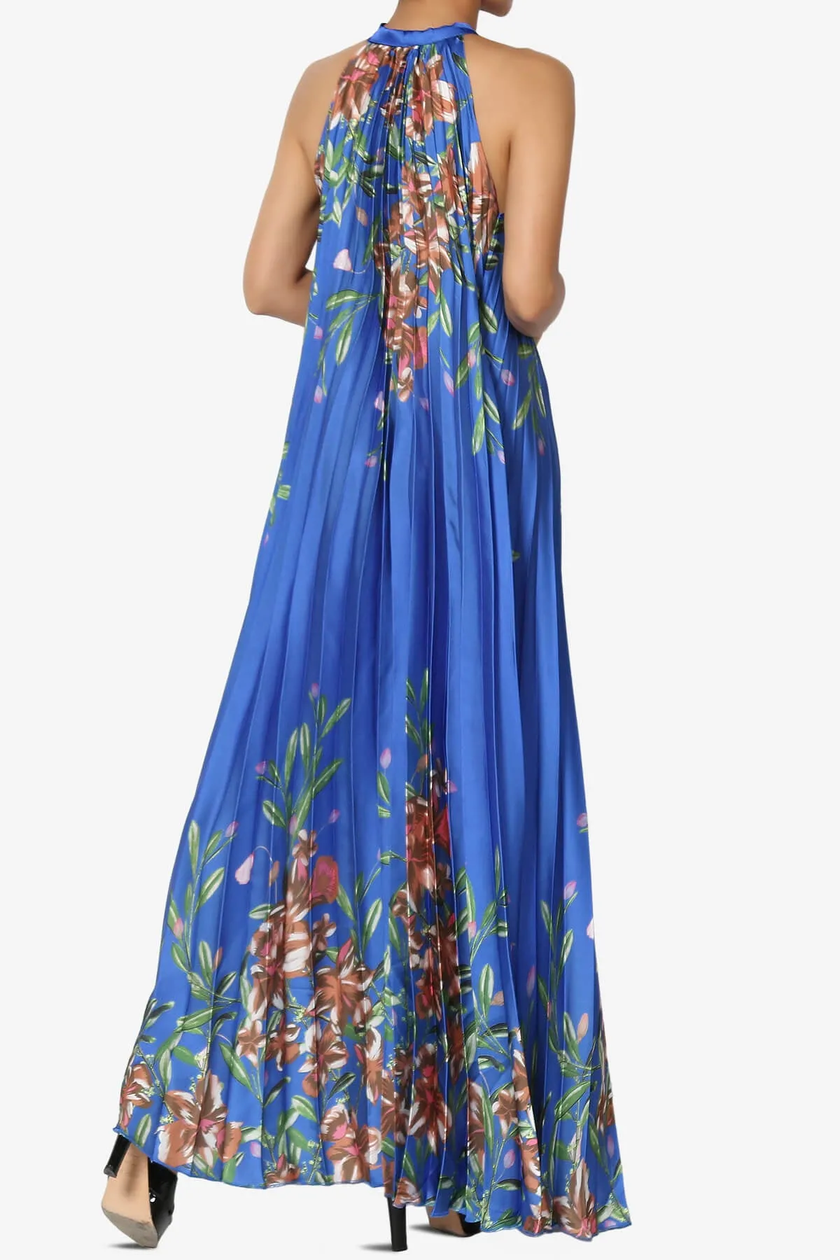 Vivienne Floral Halter Pleated A Line Maxi Dress