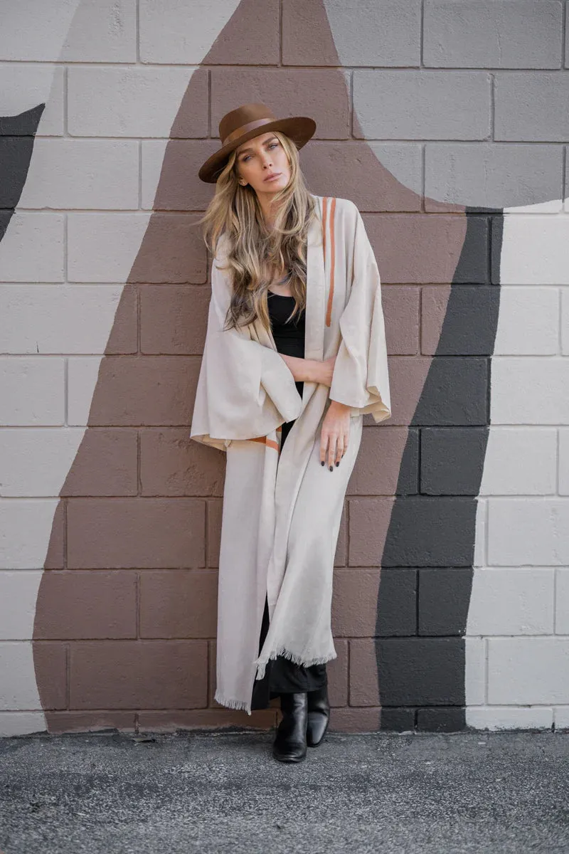 Warrior Eye Hand-Painted Natural Coral Linen Kimono