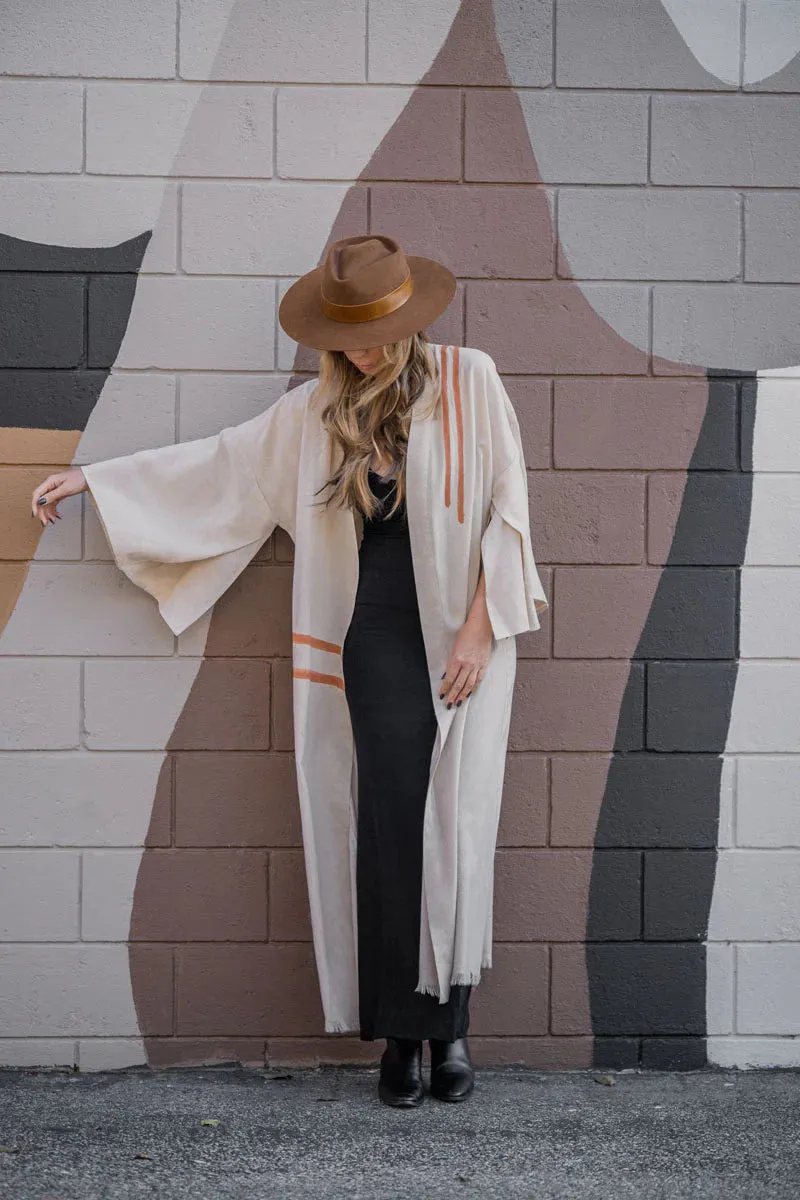 Warrior Eye Hand-Painted Natural Coral Linen Kimono