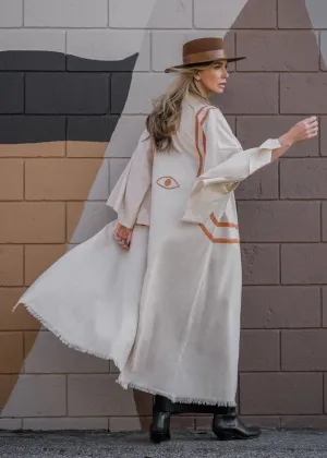 Warrior Eye Hand-Painted Natural Coral Linen Kimono