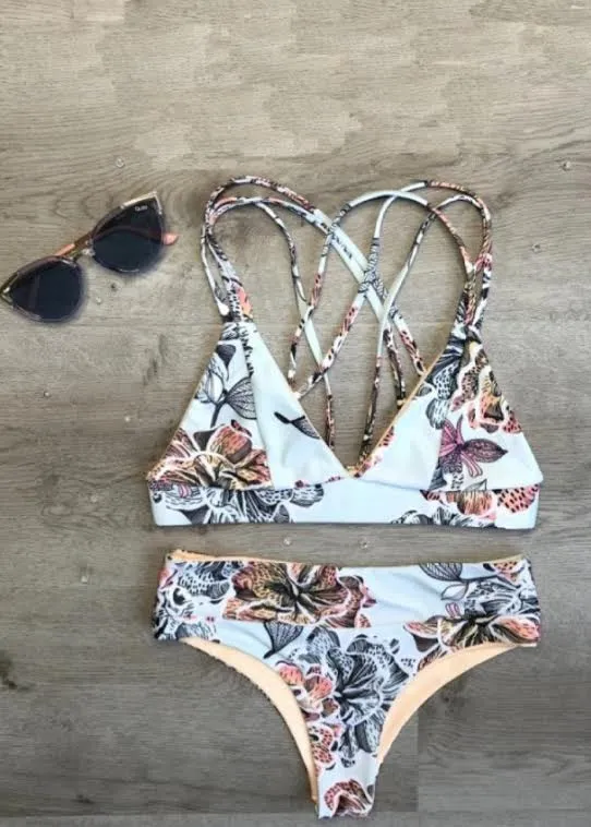 White Flower Two Piece Bikini