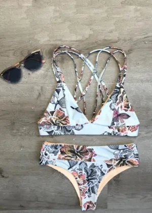 White Flower Two Piece Bikini