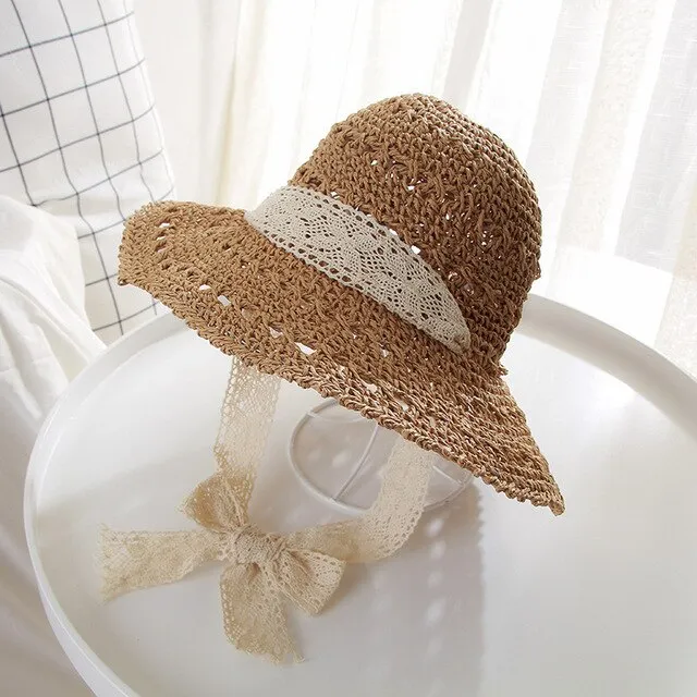 Women Straw Hats  Big Brim Collapsible Hats