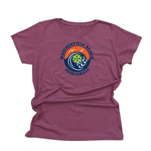 Wrightsville Beach Pickleball Ladies Vintage Casual Cotton Blend T-Shirt - Front Logo