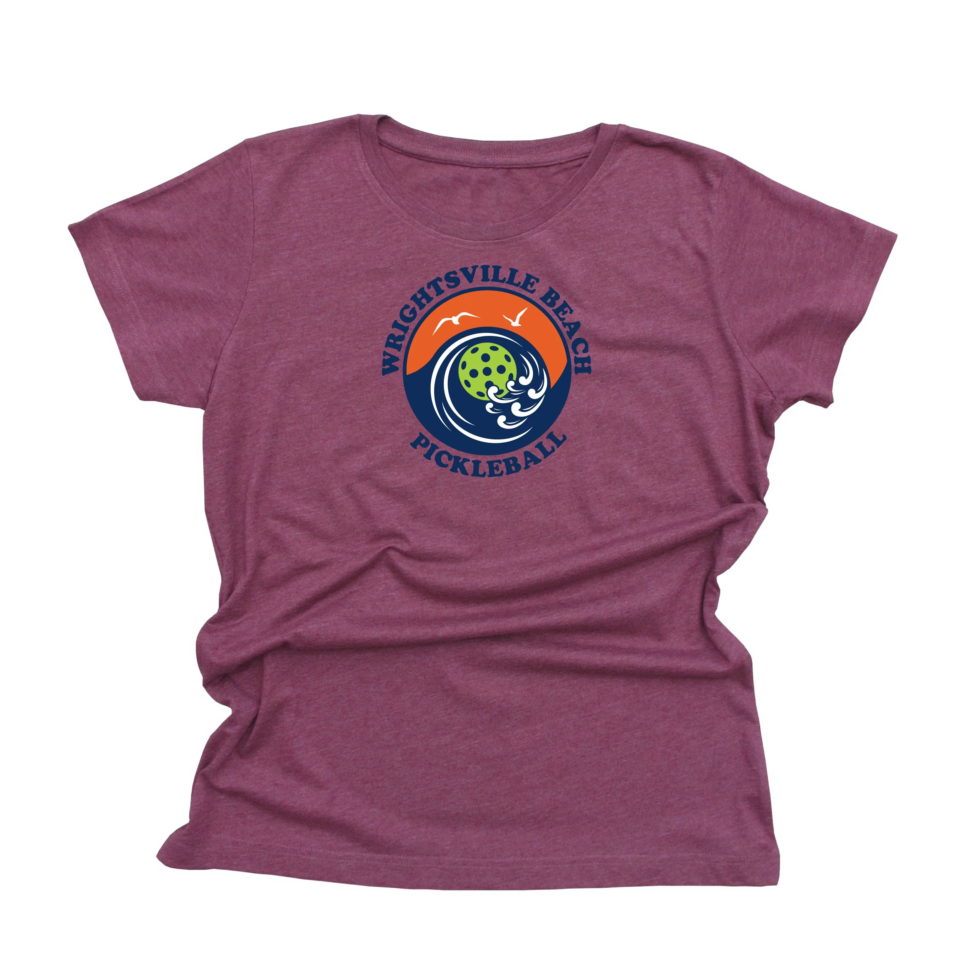 Wrightsville Beach Pickleball Ladies Vintage Casual Cotton Blend T-Shirt - Front Logo