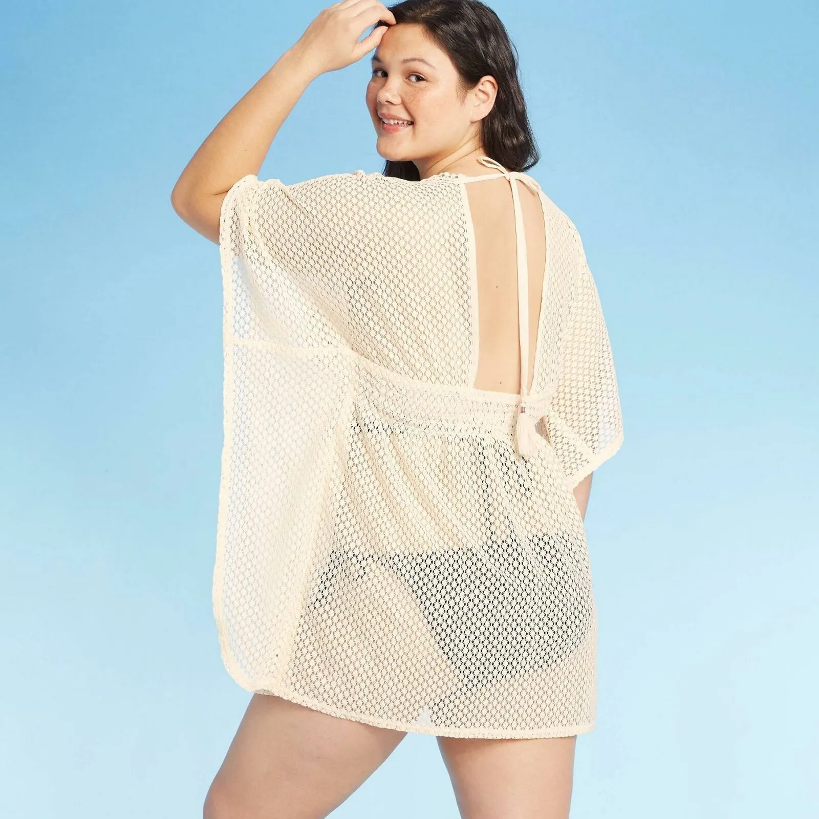 Xhilaration Women's Crochet Weave Cut Out Back Cover Up Dress