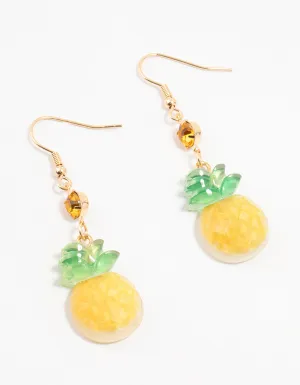 Yellow & Green Pineapple Acrylic Diamante Drop Earrings
