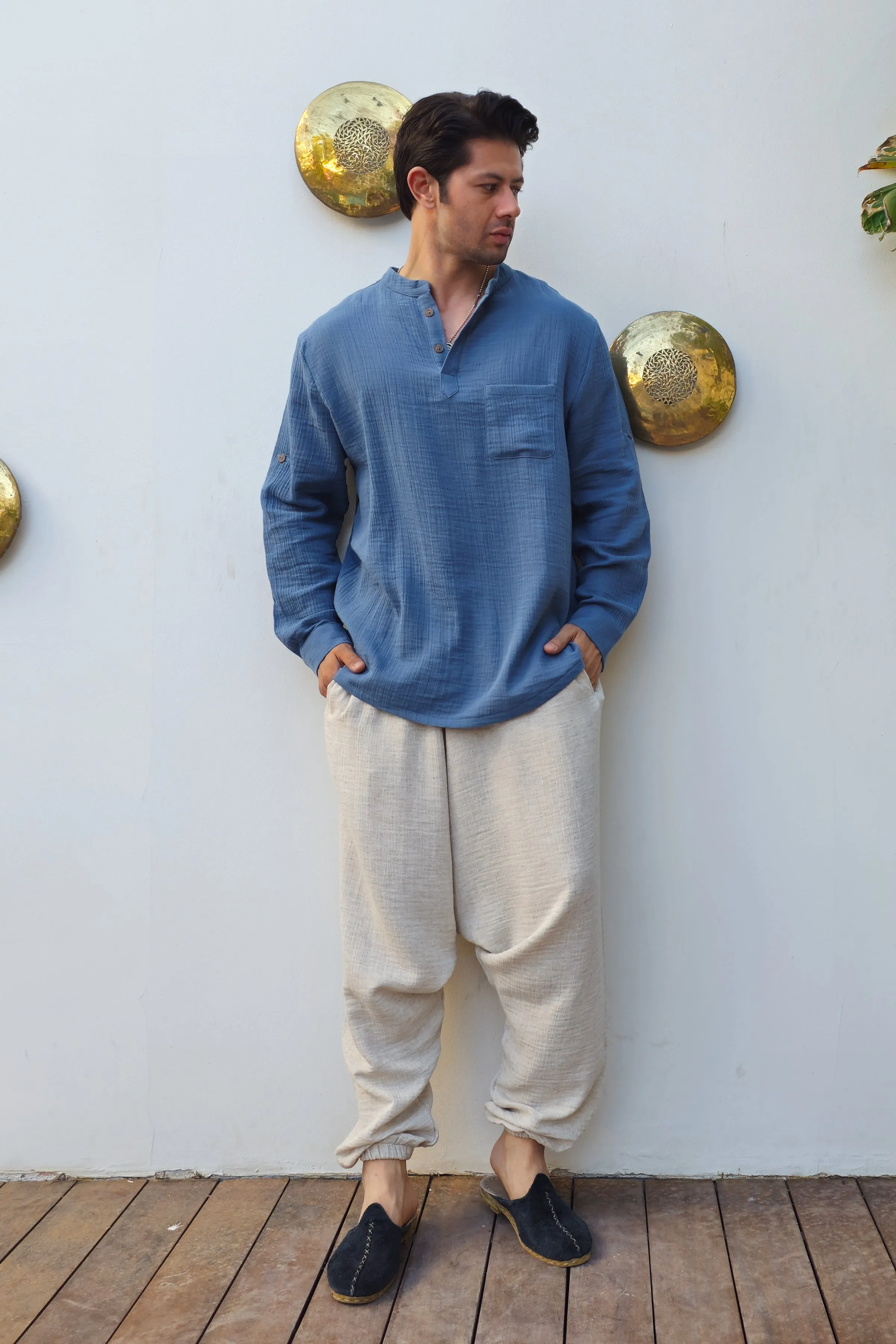 ZEUS Men's Double Gauze Shirt (Light Indigo Blue)